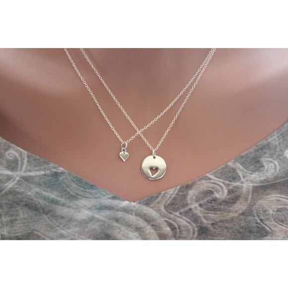 Sterling Silver Mother Daughter Heart Necklaces - Picture 3 of 3